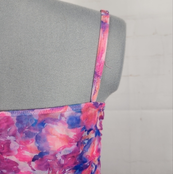 For Love & Lemons Natasha Floral Swim Cover Up Mesh Mini Dress in Multi Small - Picture 5 of 15